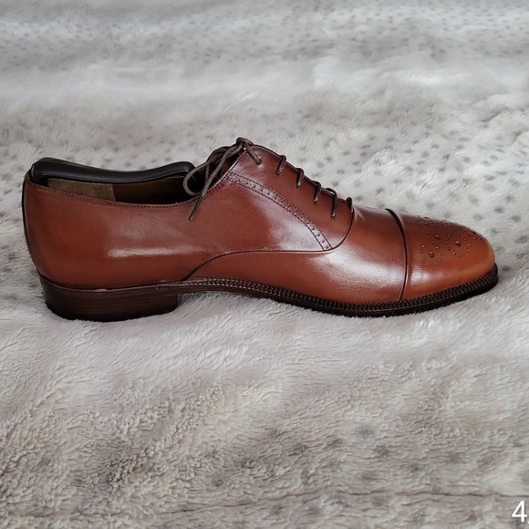 SALVATORE FERRAGAMO DRESS BROGUE COGNAC OXFORD - Picture 5 of 12